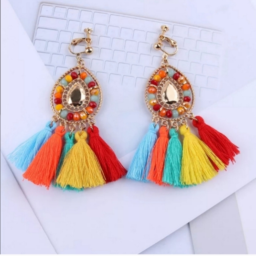 Clip On Earrings Tassel Fun Trendy